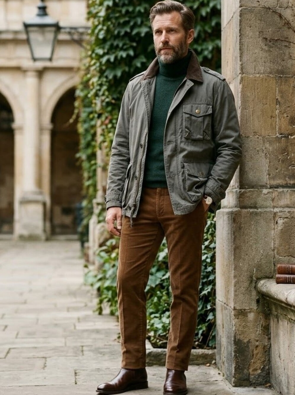 J. Crew Olive Field Jacket with Corduroy Collar